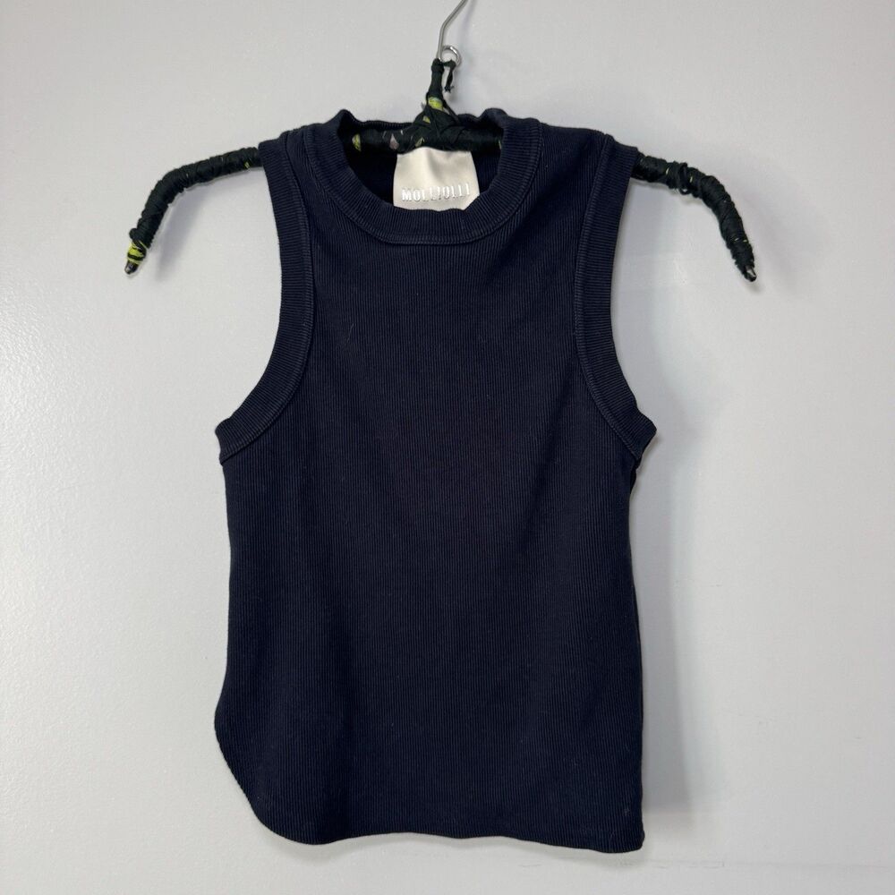 NWOT Mollioli Thick Cotton Tank Top Crop Women’s Navy Asymmetrical Slit Sz S